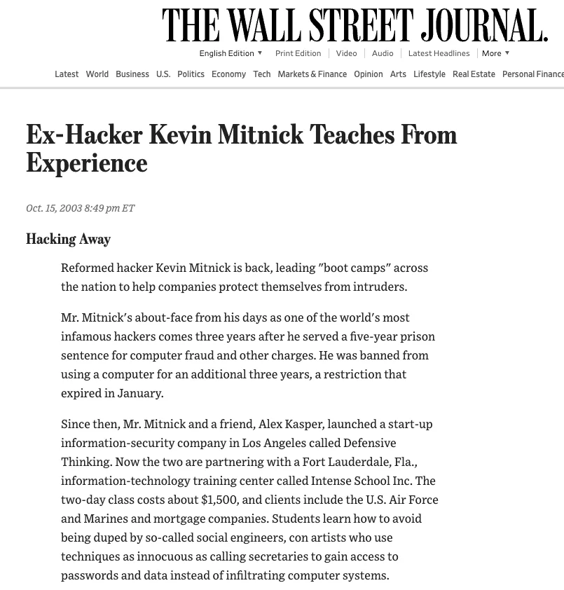 Ex-Hacker Kevin Mitnick Teaches From Experience