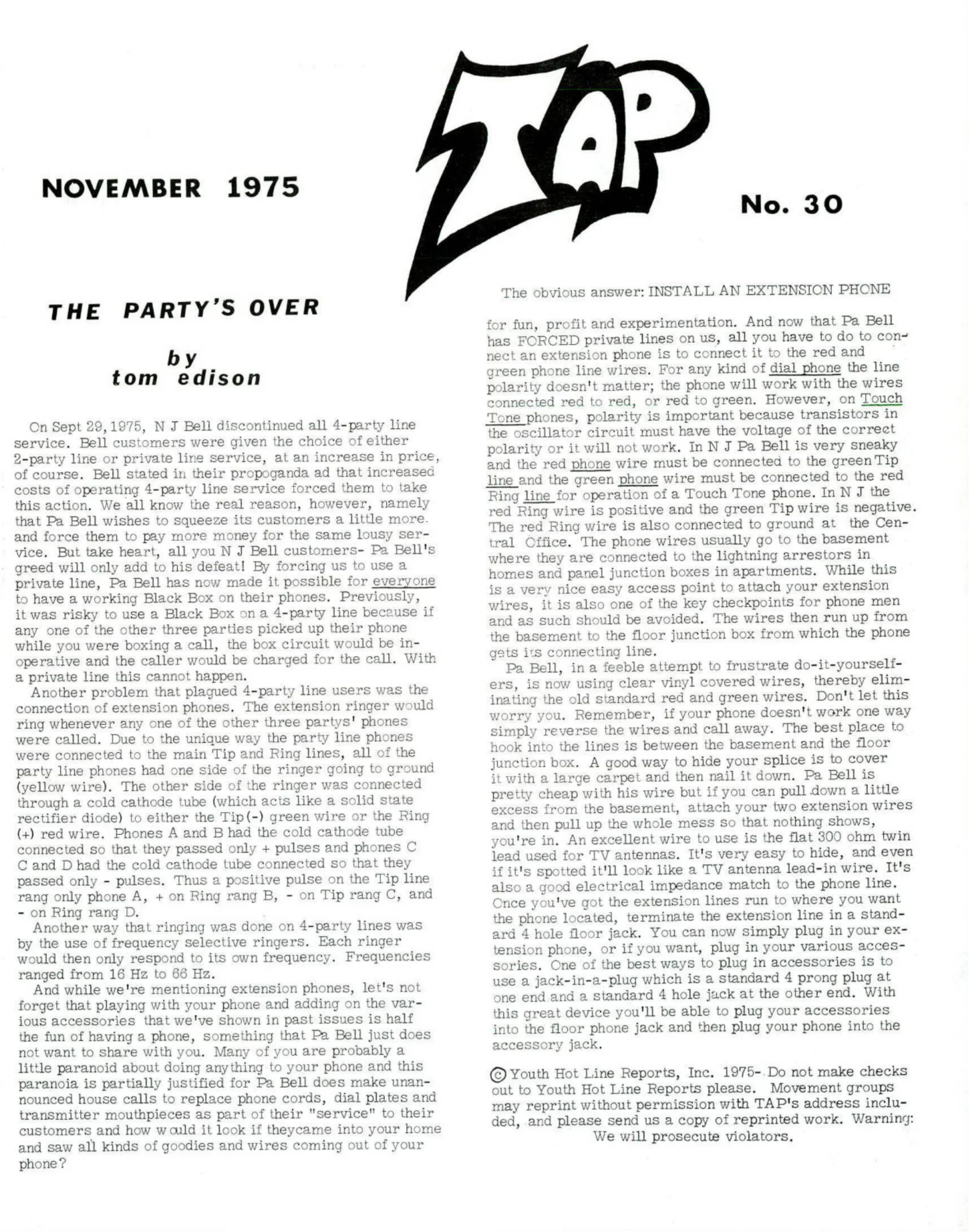 TAP No. 30 - Party Lines, Fortress Extension & Locks