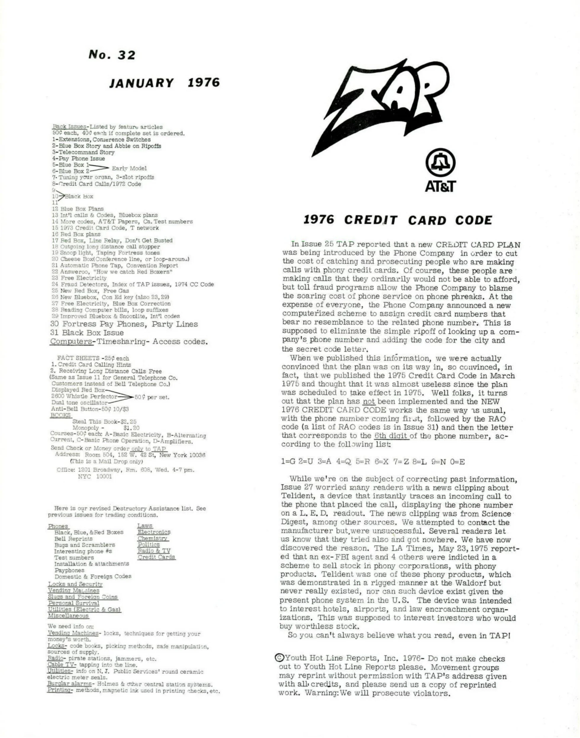 TAP No. 32 - '76 CC Code, Improved Red Box