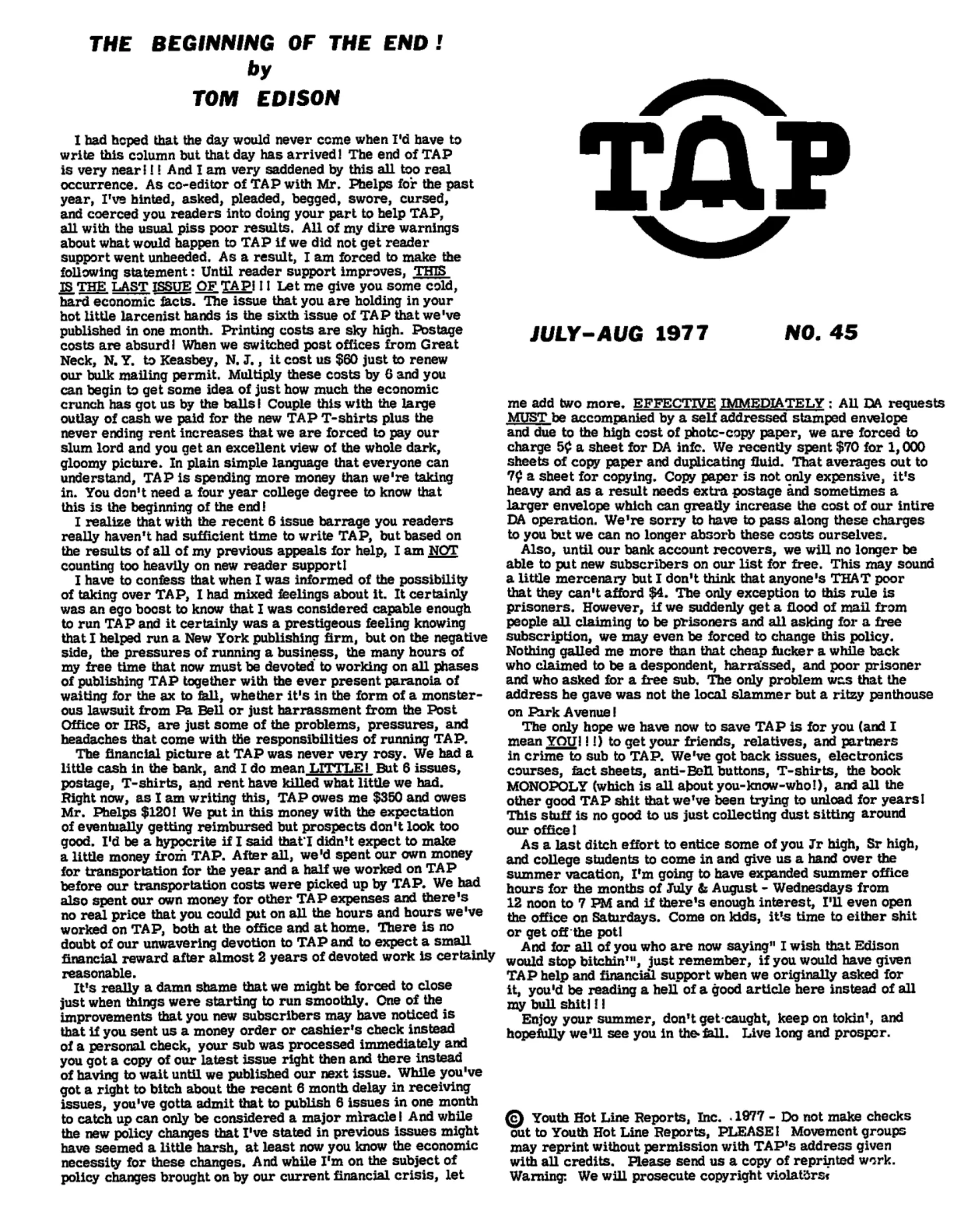 TAP No. 45 - Beginning of the End, CB Frequencies