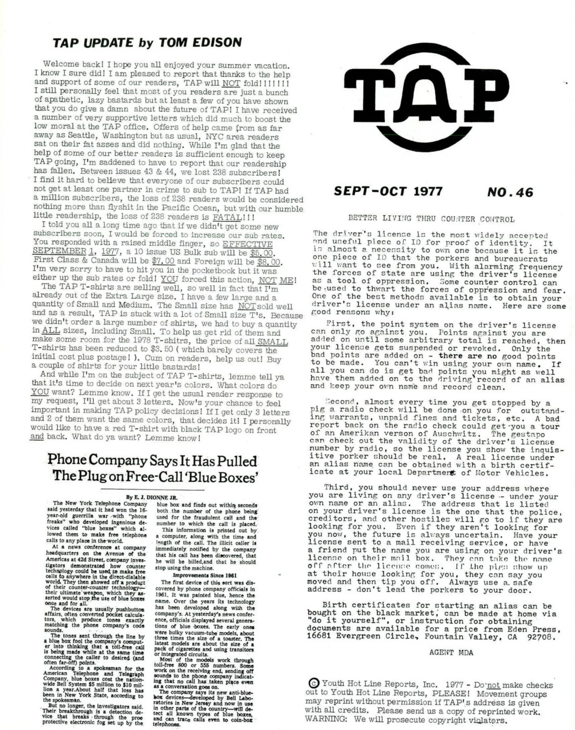 TAP No. 46 - Bell's Blue Box Buster, Autovon Info