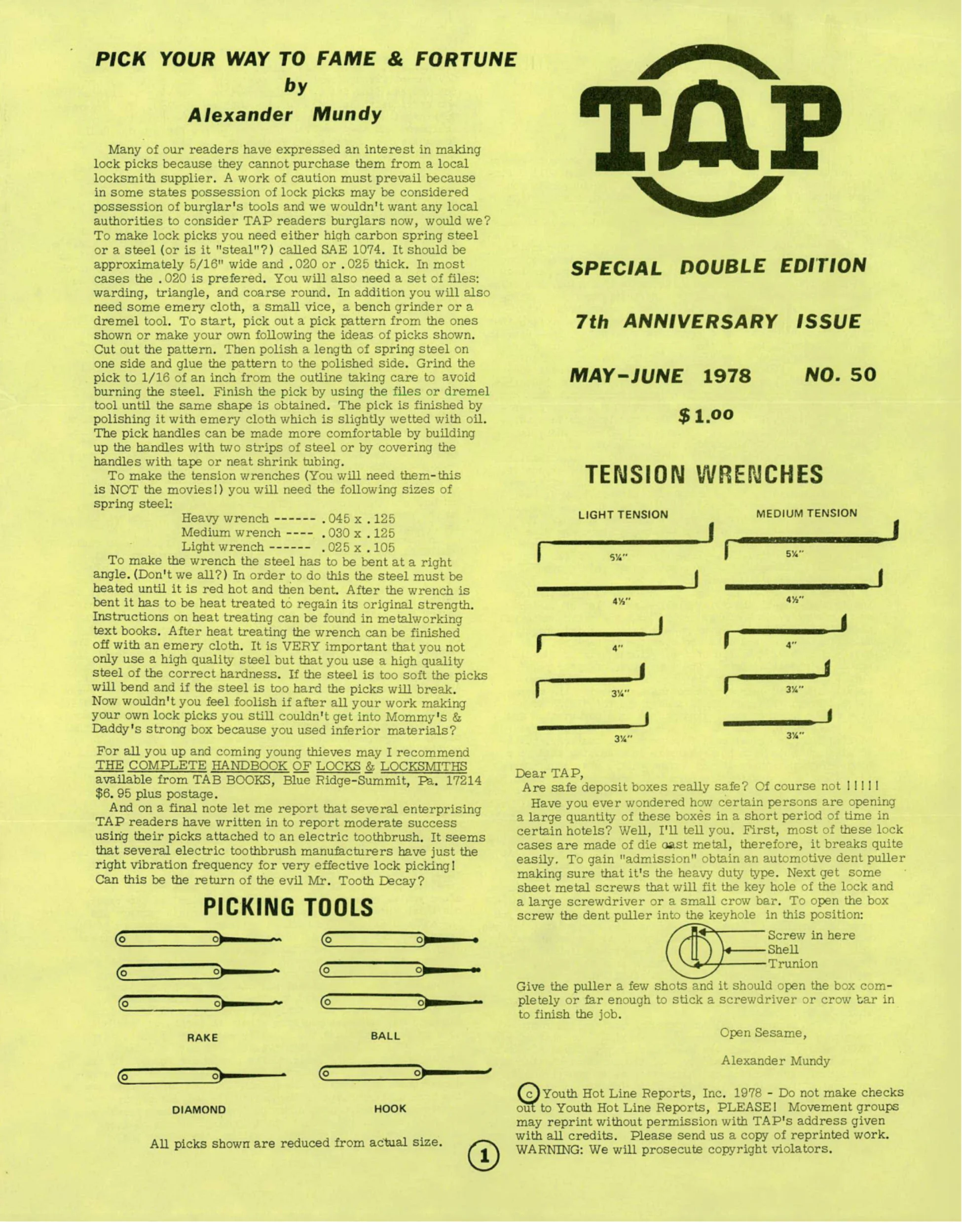 TAP No. 50 - Special 7th Anniversary Double Issue: Tandem Scanning, Free Cable TV, Making Lock Picks