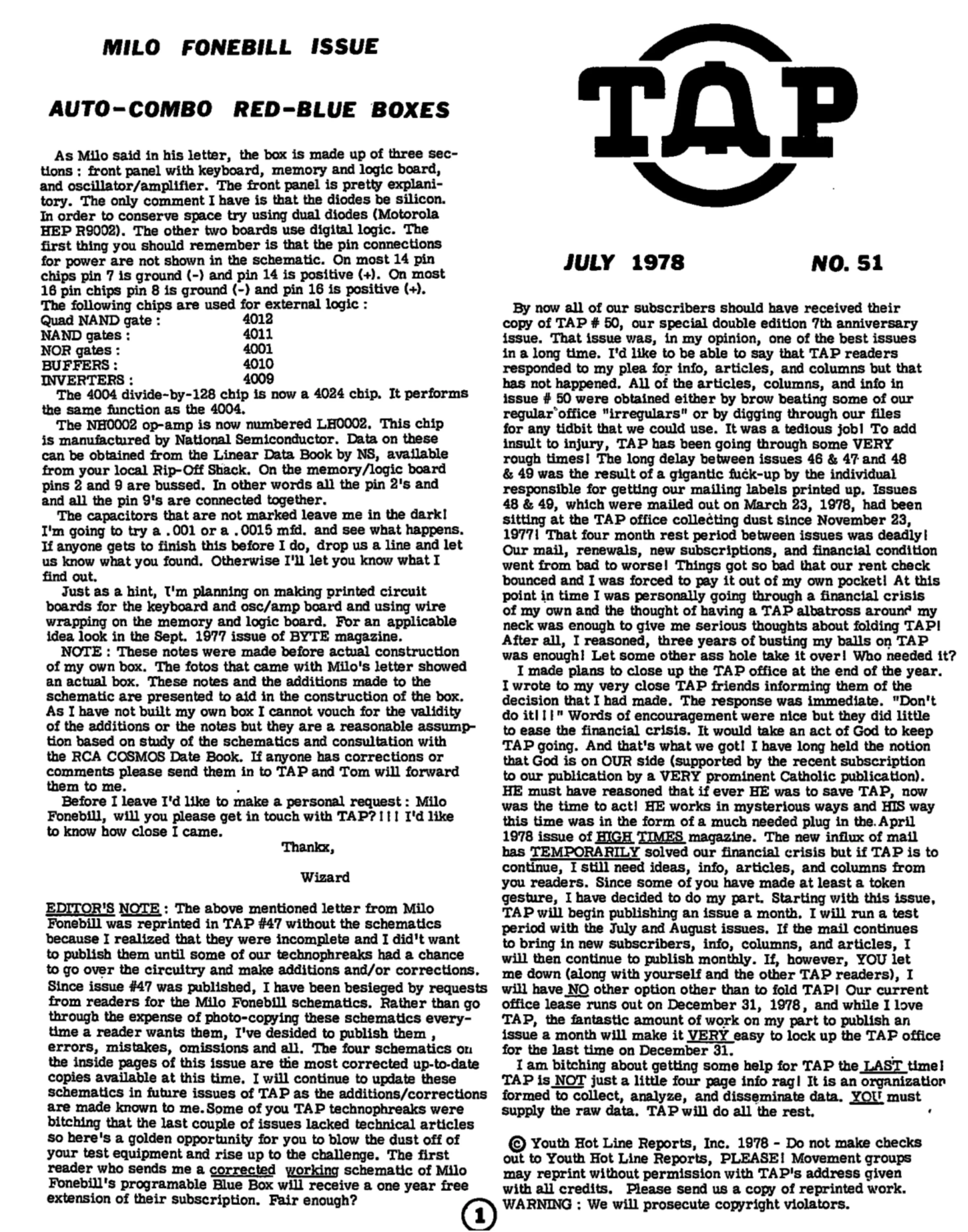 TAP No. 51 - Milo Fonebill Issue: Auto-Combo Red-Blue Boxes