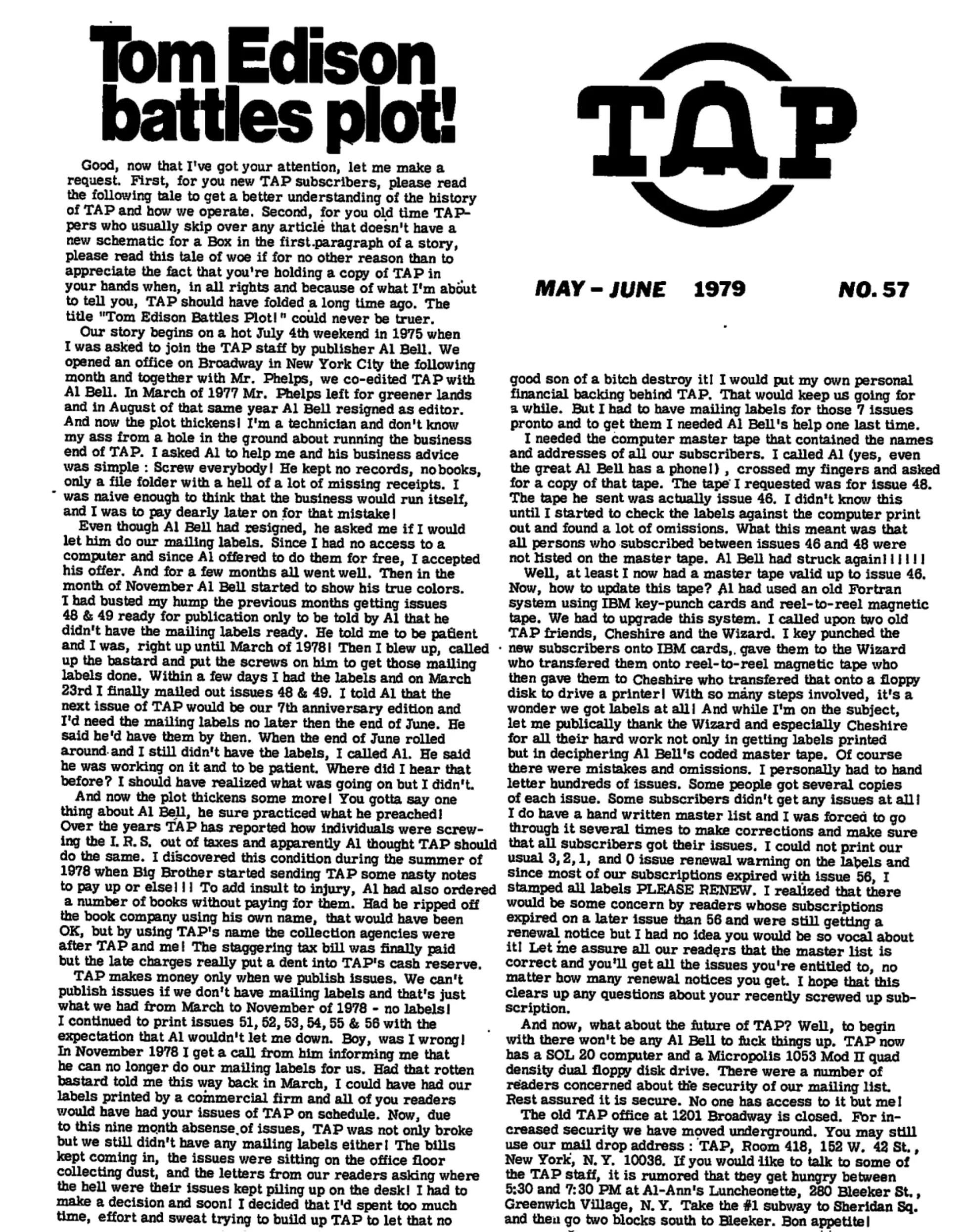 TAP No. 57 - Tom Edison Battles Plot!