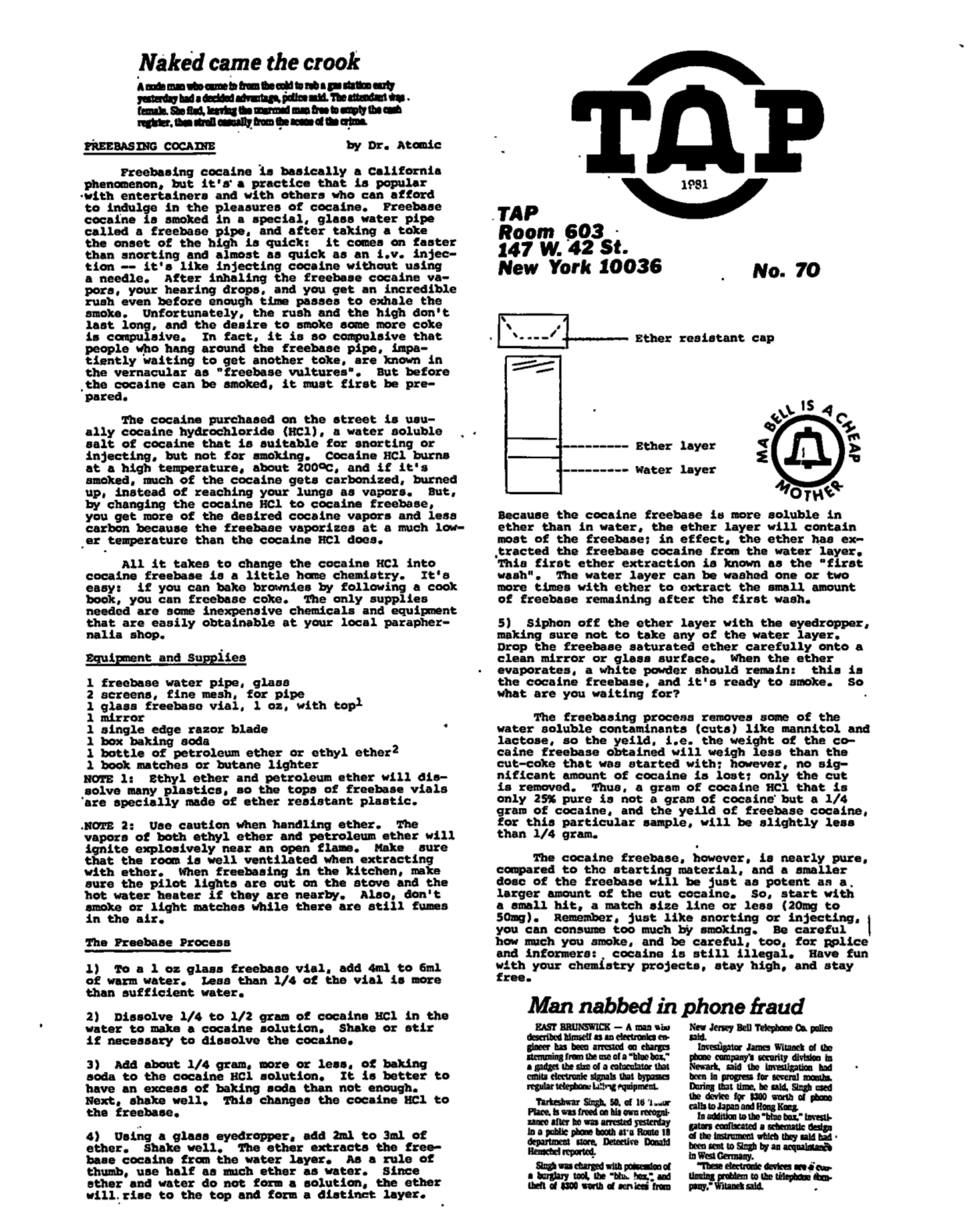 TAP No. 70 - Freebasing Cocaine