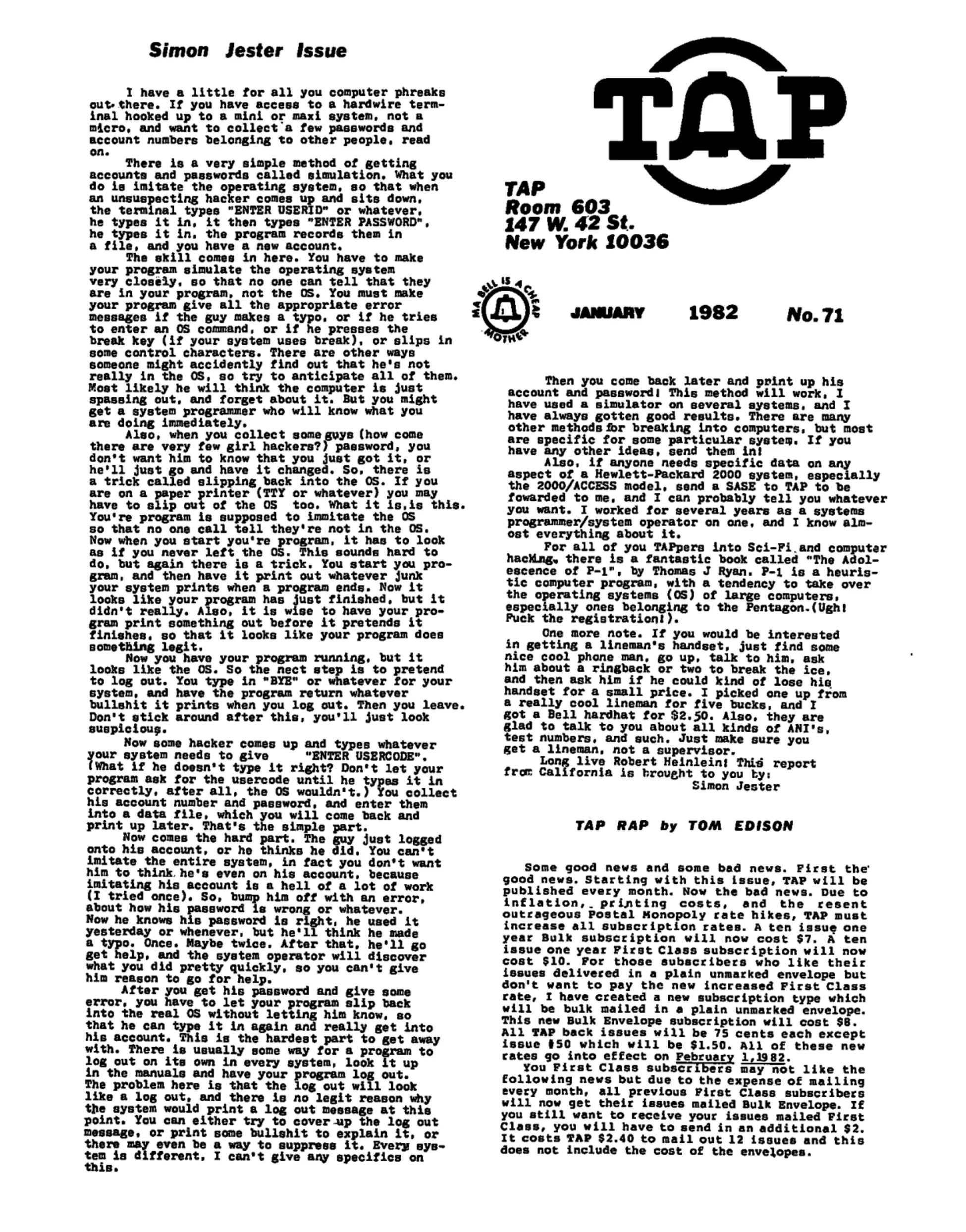 TAP No. 71 - Simon Jester Issue