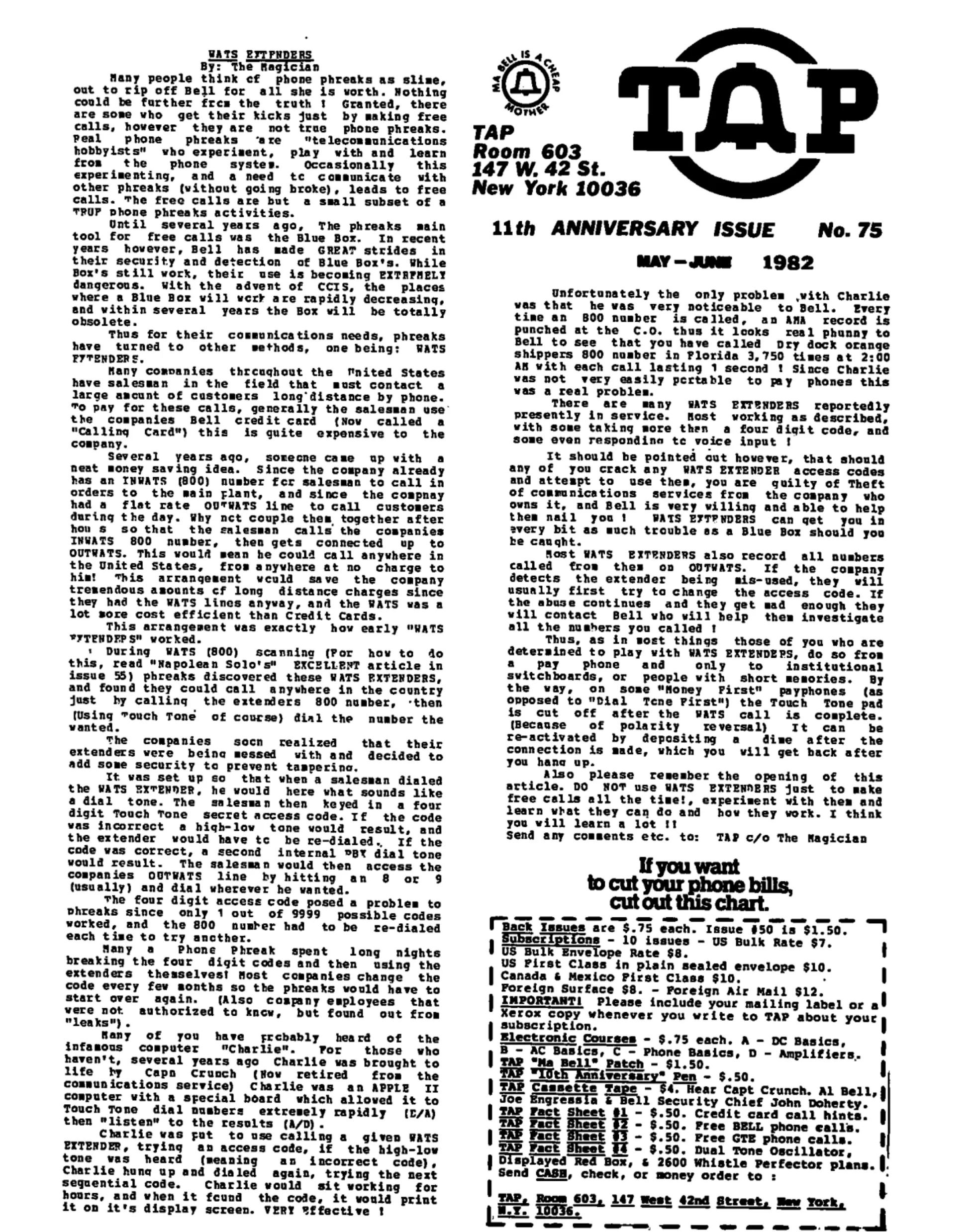 TAP No. 75 - 11th Anniversary Issue: WATS Extenders