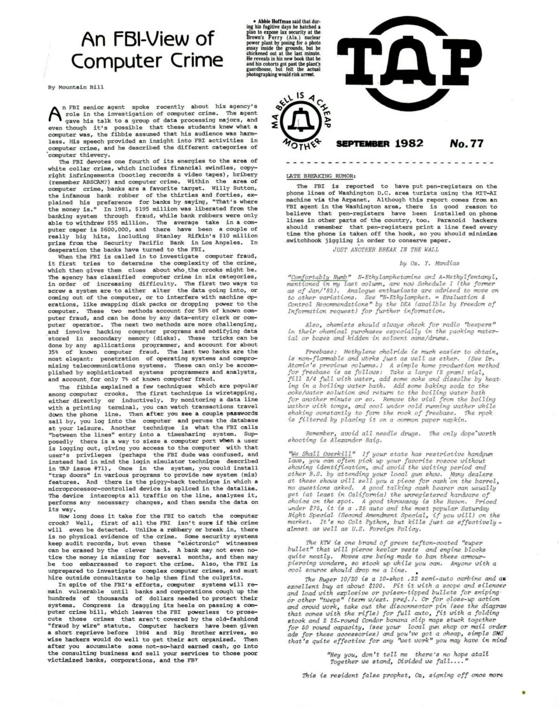 TAP No. 77 - An FBI View of Computer Crime