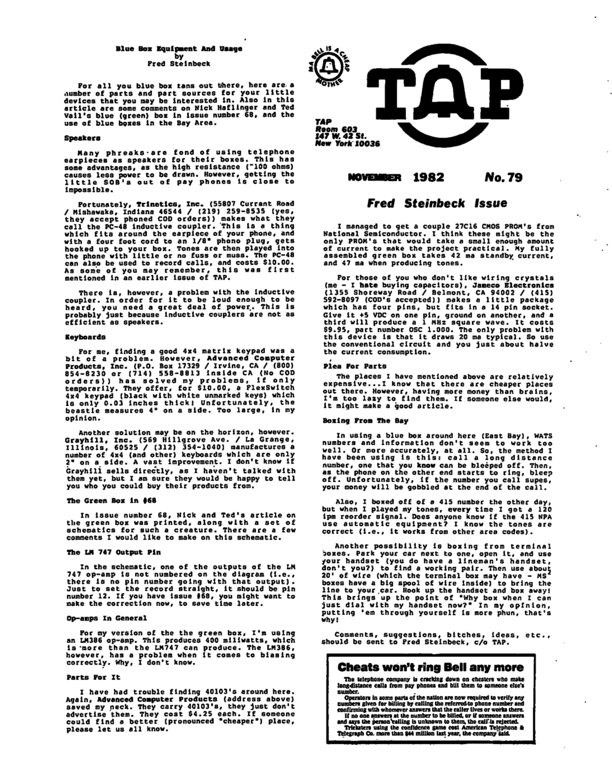 TAP No. 79 - Blue Box Equipment and Usage