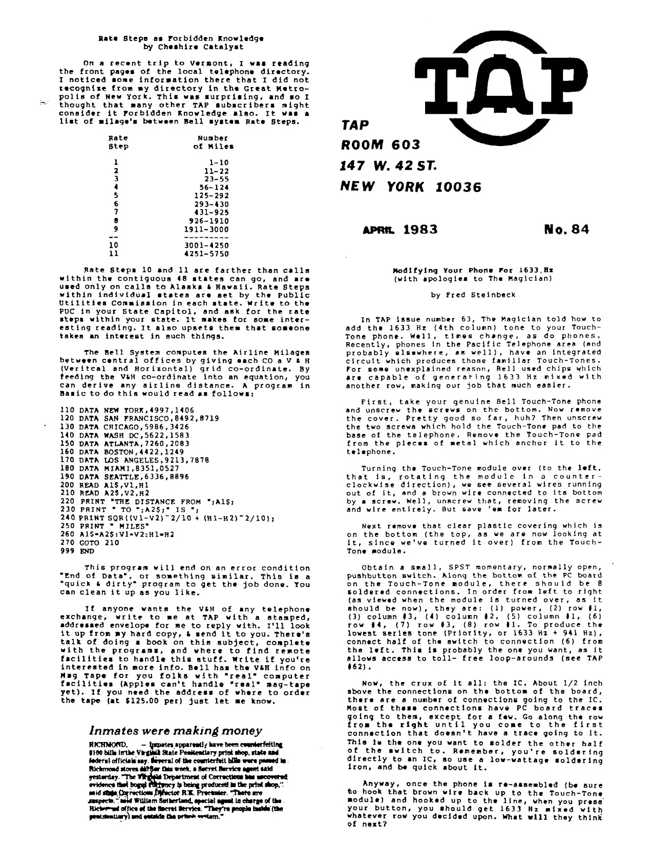 TAP No. 84 - Rate Steps as Forbidden Knowledge