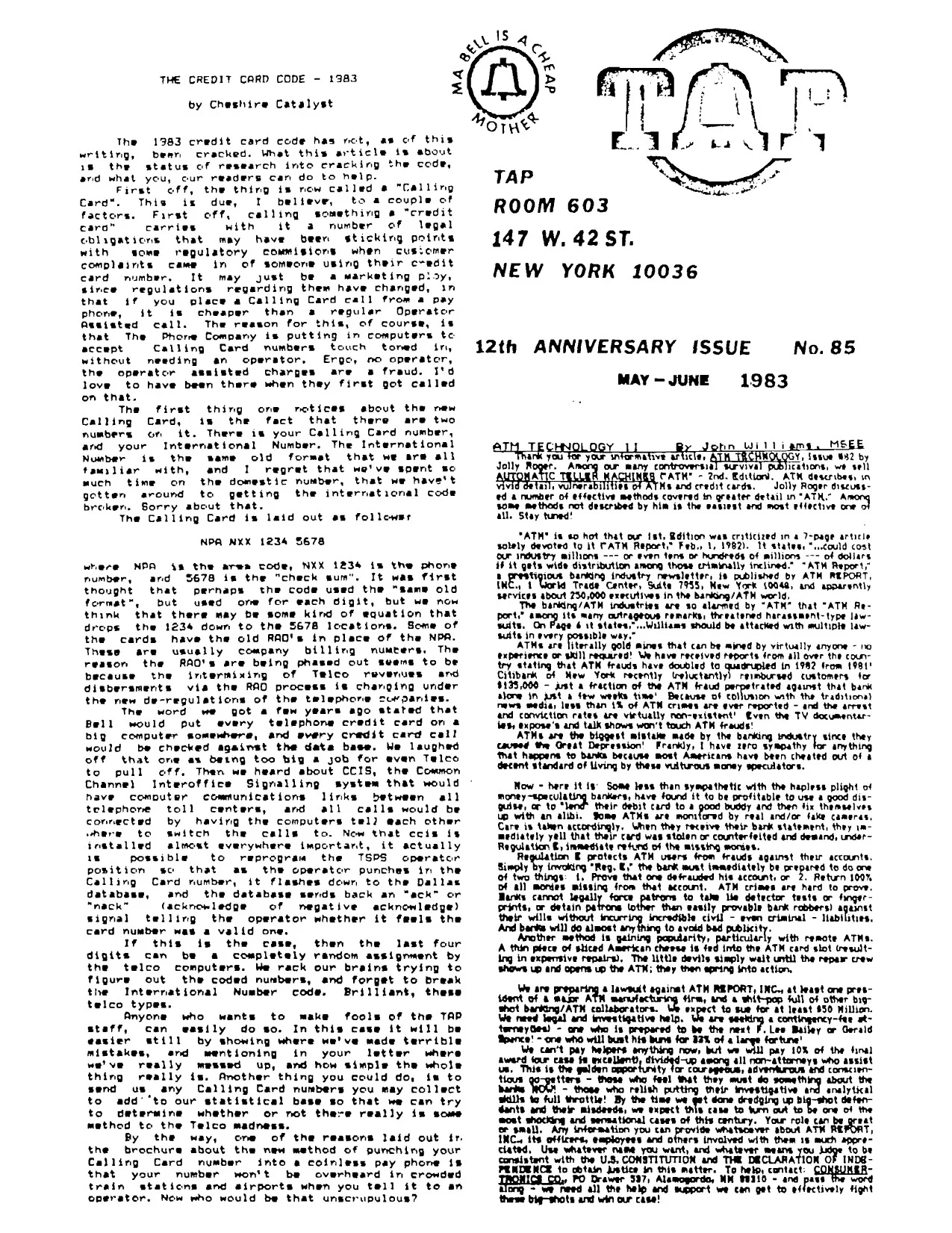 TAP No. 85 - 12th Anniversary Issue: The Credit Card Code - 1983