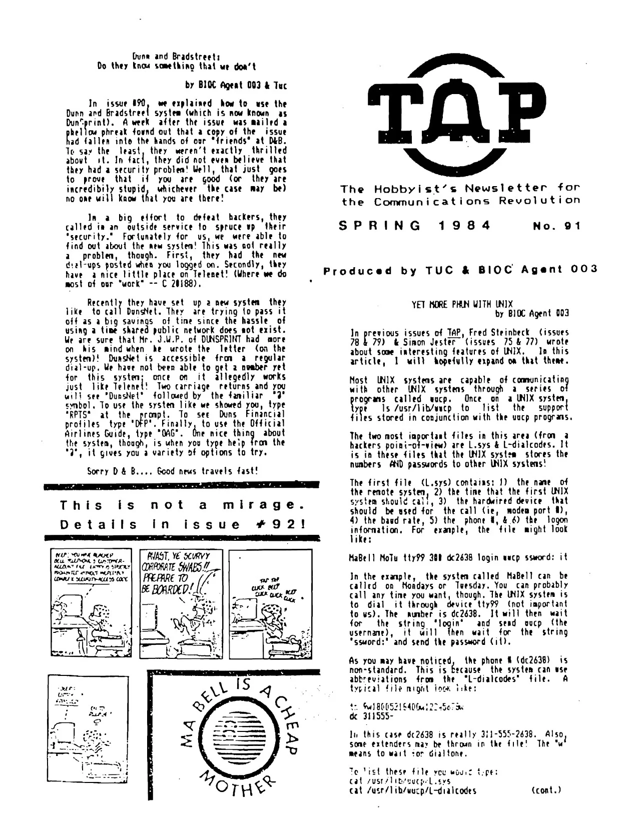 TAP No. 91 - Dun and Bradstreet: Do They Know Something We Don't, Yet More Phun with UNIX