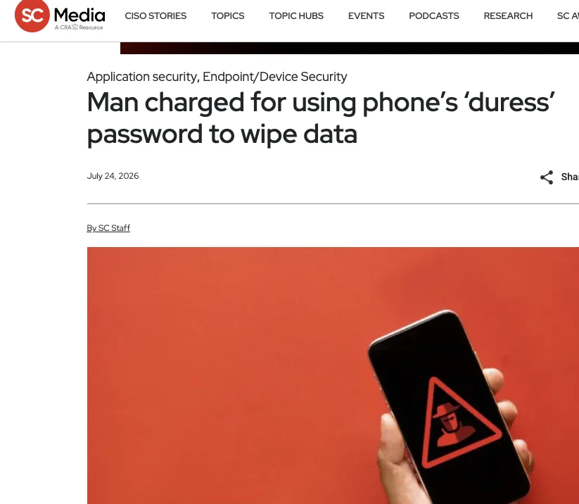 Man charged for using phone’s ‘duress’ password to wipe data