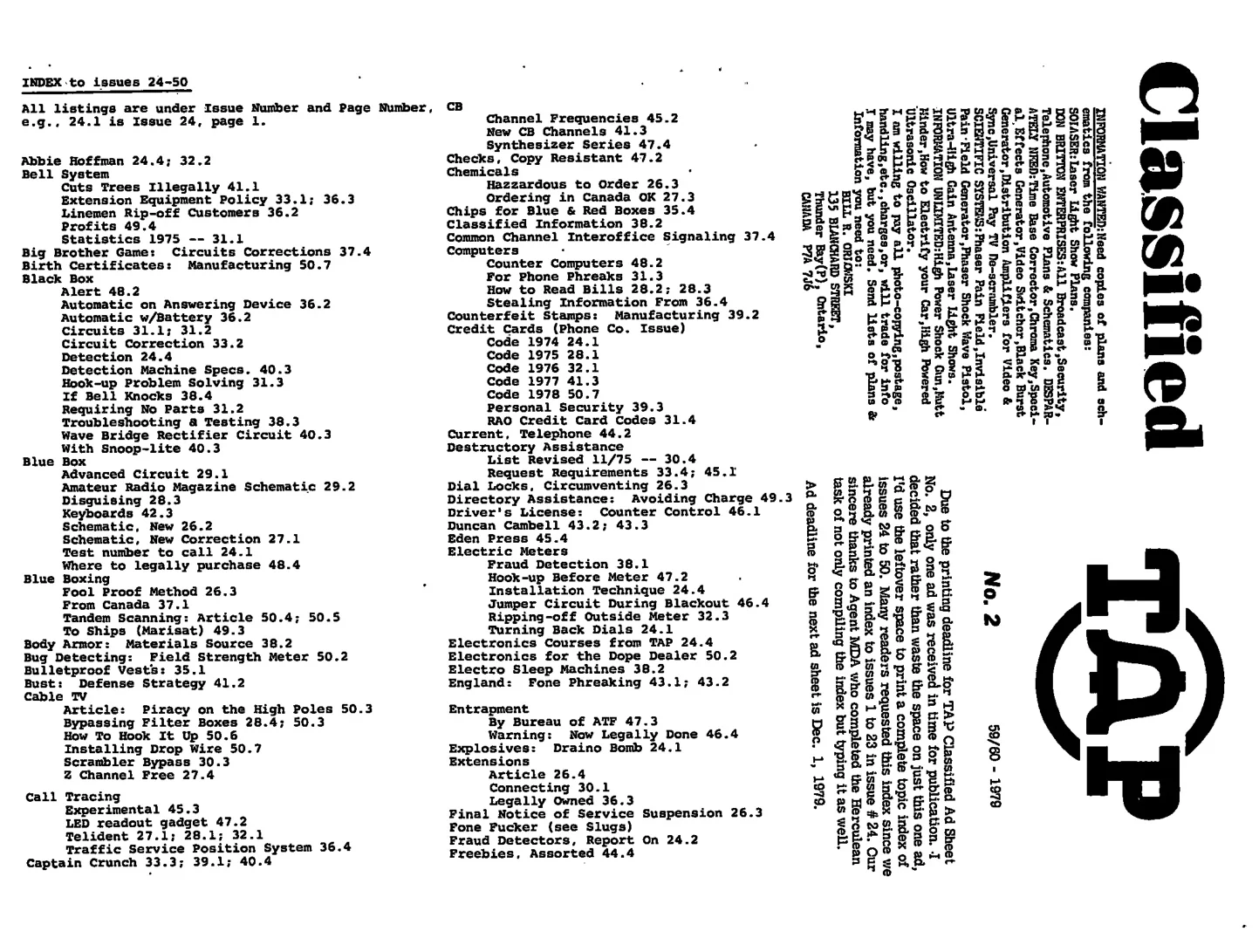 TAP Classified No. C2 - Topic Index to Issues 24-50