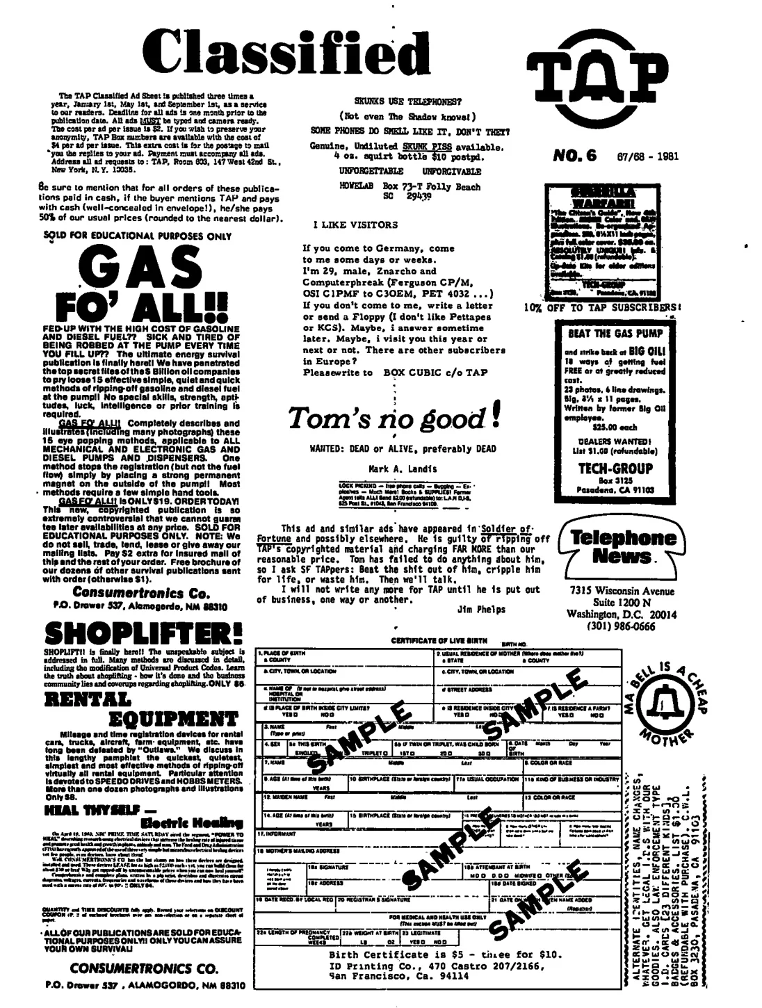 TAP Classified No. C6 - Classified Ads